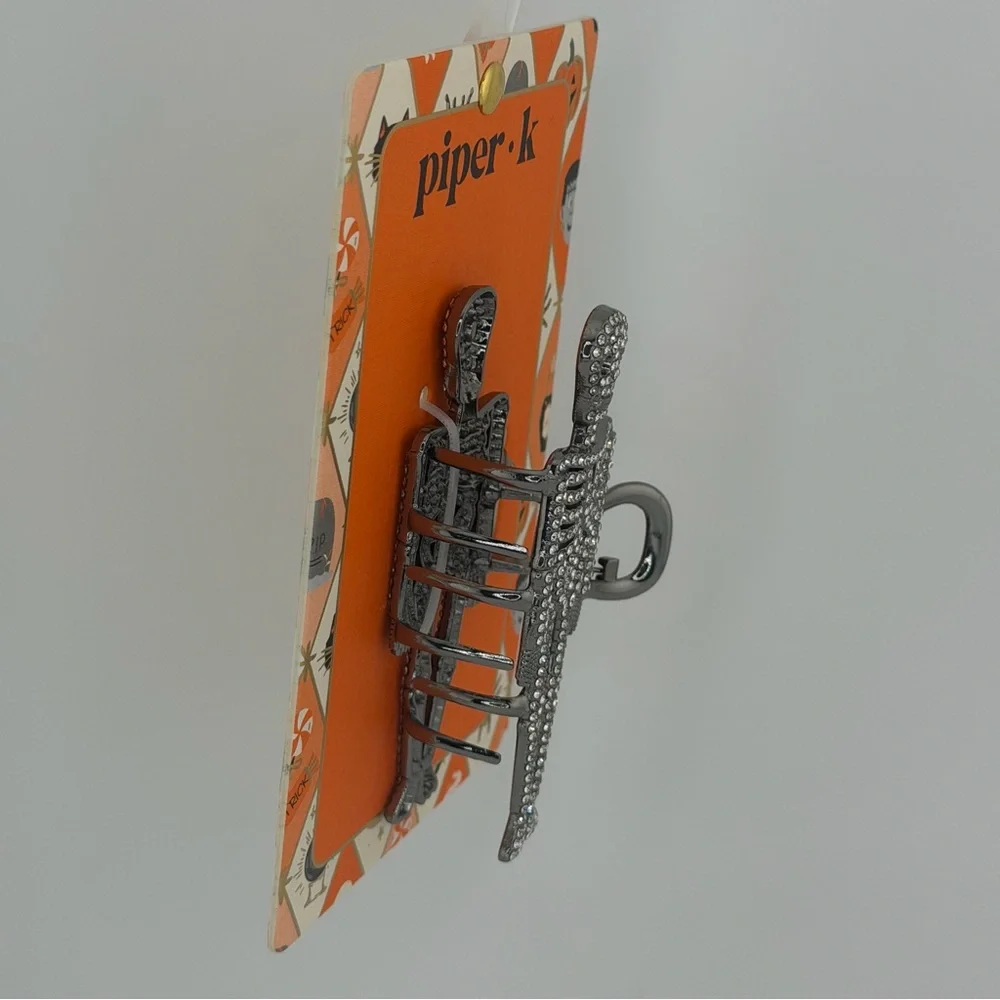Piper K Halloween Skeleton Hair Claw Clip Silver Tone Rhinestones